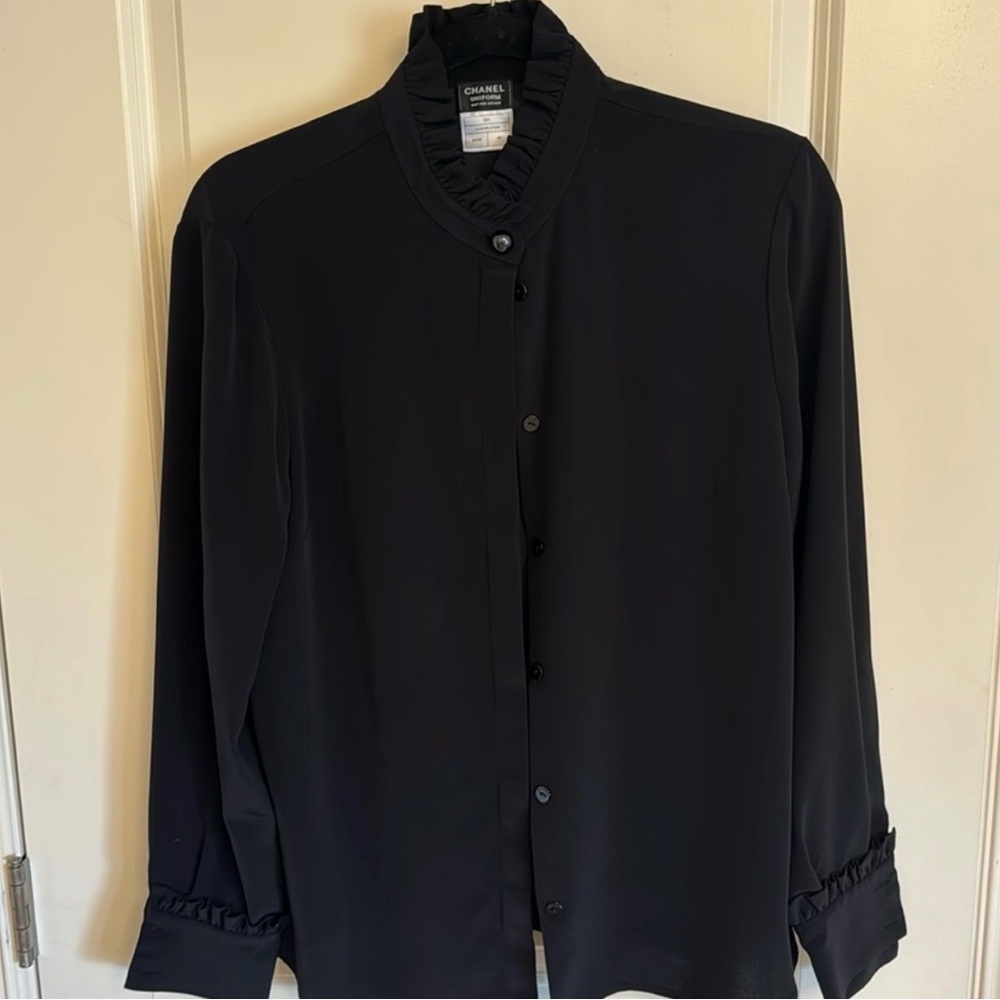 CHANEL Black Ruffled Blouse